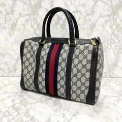 GUCCI オールドグッチ ネイビー シェリーライン ボストン ハンドバッグ