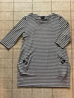 黒白ボーダー七分袖丈チュニック　バックリボン