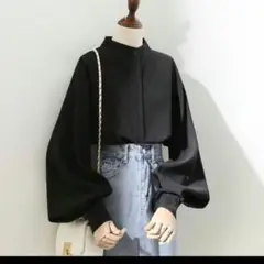 バルーンスリーブ 長袖シャツ ブラック XL