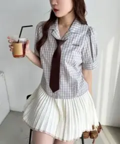 NICE CLAUP ナイスクラップ ネクタイ付きシャツ チェック