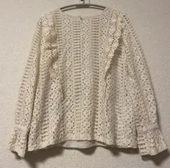 アイボリー レース 長袖ブラウス