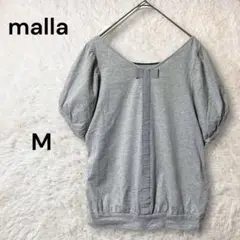 malla Ｖネック 半袖コットンカットソー パフスリーブセンターラインリボンM