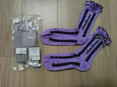 新品未使用 アナスイミニ 紫 レース付きキッズ靴下 20-22cm 2足セット