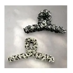 新品　じまちゃん　ヘアアクセサリー　ツイード　黒　白　2点セット