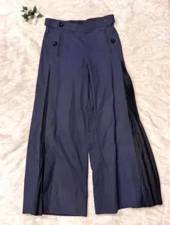 【美品】sacai サイドプリーツ 切り替え ワイドパンツ ネイビー 2