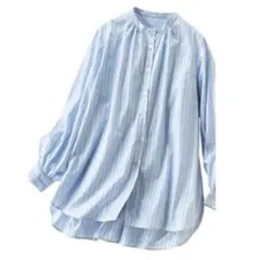 DAILY CODE　バンドカラーギャザーシャツチュニック　ブルーストライプ　М