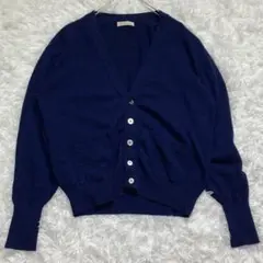 ピュアカシミア【サイズ M相当】カシミヤ100%　ニット　カーディガン　紺系