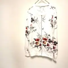花柄ジップアップブルゾン ホワイト　軽量 前面チャック　Lサイズ