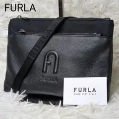 美品✨現行 フルラ ショルダーバッグ レザー ナイロン ブラック アーチロゴ