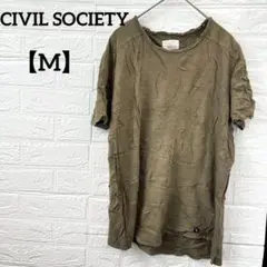 CIVIL SOCIETY 【M】クルーネック オリーブグリーン ダメージ