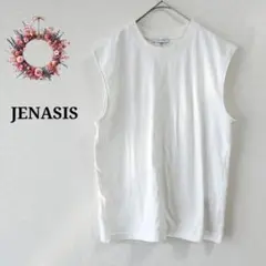 ジーナシス◎ノースリーブカットソー 白Tシャツ 無地 綺麗めカジュアル F