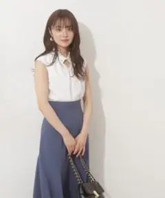 プロポーションボディドレッシング ギャザーフリルブラウス ノースリーブ ホワイト