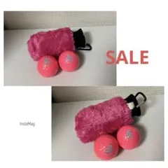 ゴルフボールホルダー ゴルフボールポーチ ハンドメイド　ピンク　フェイクファー