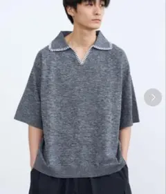 Stitched knit polo shirt / ステッチニットポロシャツ