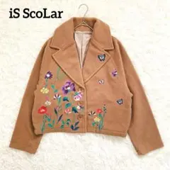 ★【イズスカラー】タグ付✨花柄刺繍ショート丈コート(M)レトロ キャメル