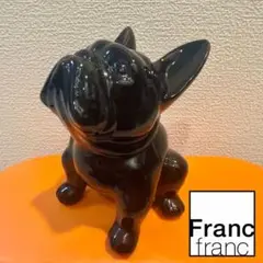 【美品】Francfranc黒フレンチブルドッグ 置物/貯金箱/犬/エナメル