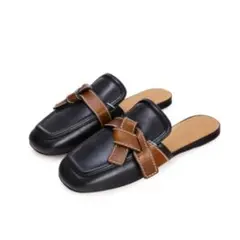LOEWE ゲートフラットミュール ブラック/タン 37