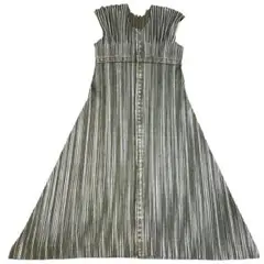 PLEATS PLEASE レアプリント グリーン転写デニム プリーツワンピース