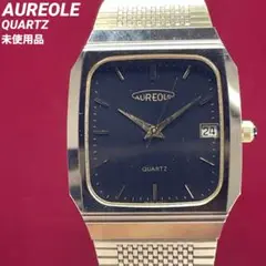 90s 未使用 AUREOLE クォーツ 純正SSベルト 黒文字盤 腕時計
