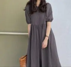 LAUIR　バックリボン タック ロング ワンピース 黒