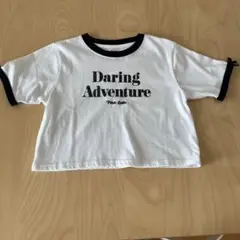 ピンクラテ　フロントロゴ袖リボンリンガーTシャツ　半袖　白　②