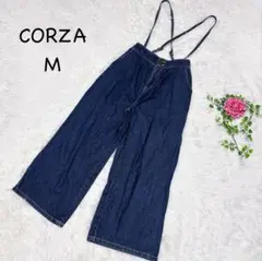 3706コルザ【M】サロペット ワイドパンツ　大人可愛い　コットン　洗える　濃紺