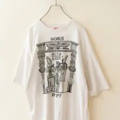 エジプト シングルステッチ ビンテージ Tシャツ HORUS 白 XL 古着