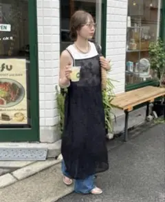 nugu NUGU シースルーレイヤードワンピース ブラック 黒