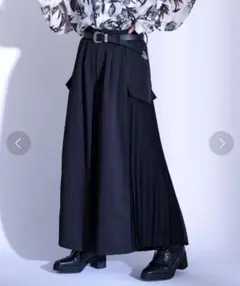 Ellno Loset サイドシアープリーツワイドパンツ ブラック