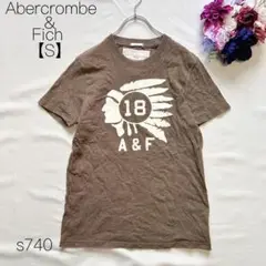 アバクロ Tシャツ 半袖カットソー　ロゴ　インディアンヘッド　ブラウン【S】