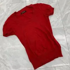 LAUTREAMONT レッド ニットトップス 半袖 ラウンドネック シンプル