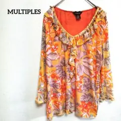 MULTIPLES フリル付き花柄チュニック トップス 長袖 海外古着