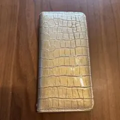 iPhone7用＊手帳型スマホケース＊牛革＊ゴールド＊エナメル