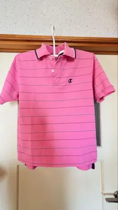 Champion ピンク ストライプ ポロシャツ
