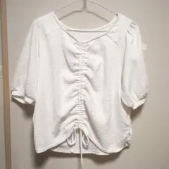 ホワイトギャザー入りルーズフィットトップス M