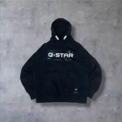 G-STARRAW古着スウェットプルオーバープリントロゴブラックフーディR496