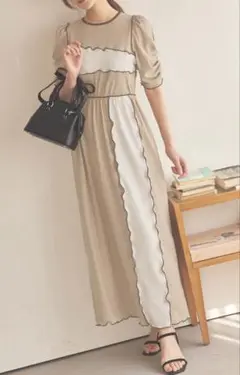 【小澤美里】コウベレタス　ベージュ フリル リボン ロングワンピース