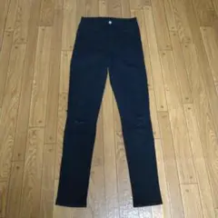 H&M　ブラック　スキニーパンツ　膝ダメージ加工　ストレッチ　36