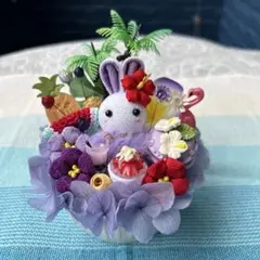 ハンドメイド❣️アロハ～夏アレンジ❣️ハイビスカス、すいか、ヤシの木 パープル❣️
