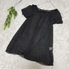 新品❤️3can4ono【M】ドット柄 シフォンチュニック ブラック リボン付き