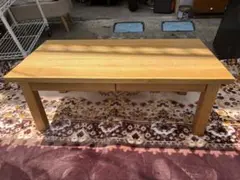 無印良品　無垢材ローテーブル　タモ材　引出付