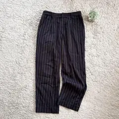 【MICHEL KLEIN】タック入りストライプ柄パンツ ウエストゴム キレイめ