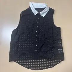 美品 HONEY MI HONEY黒 チェック柄 ノースリーブ シャツ F