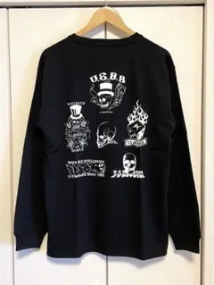【新品】U.S.BOARDER ロンT バックプリント スカル ドクロ 黒