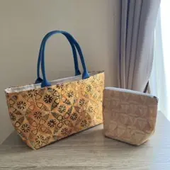 バティックトートバッグとポーチのセット インド大判スカーフ付き