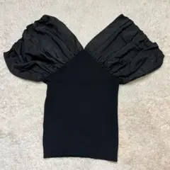 【美品】アンビエント ニットドッキングギャザーブラウス ブラック