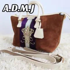 極美品✨A.D.M.J ハンドバッグ 2way バイカラー スウェード