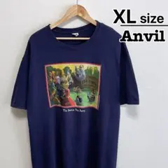 USA古着　Anvil　Tシャツ　XL　ネイビー　紺　プリント　ロゴ　ボストン