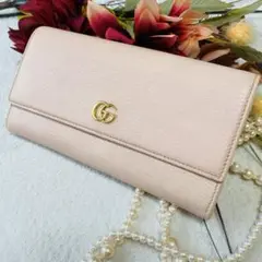 【良品✨】GUCCI グッチ 長財布 マーモントレザー ピンク ベージュピンク
