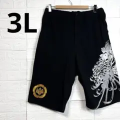 【美品】 絡繰魂 和柄 刺繍 3L スウェット ハーフパンツ 金 銀